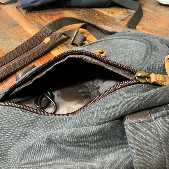 Canvas Sling Backpack Crossbody Chest Bag with USB Charging Port – Adjustable St - Picture 7 of 8